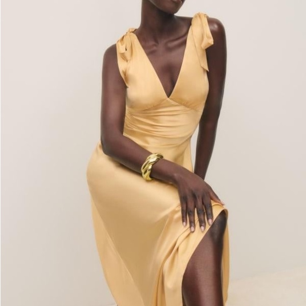 Reformation Silk Pernille Dress in color white peach